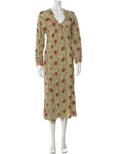 Pre-owned Natalie Martin Floral Print Long Dress In Orange
