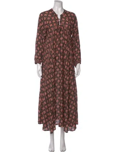 Pre-owned Natalie Martin Floral Print Long Dress In Pink