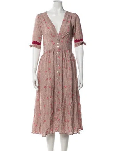 Pre-owned Natalie Martin Floral Print Long Dress In Pink