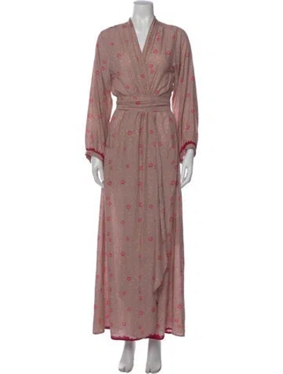 Pre-owned Natalie Martin Floral Print Long Dress In Pink