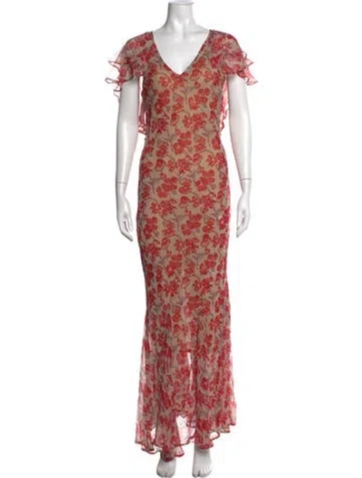 Pre-owned Natalie Martin Floral Print Long Dress In Pink