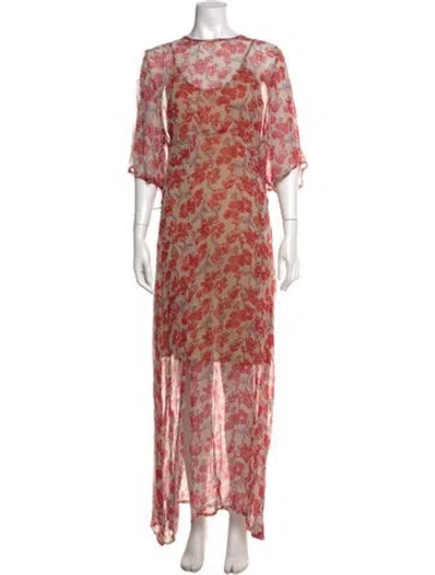 Pre-owned Natalie Martin Floral Print Long Dress In Pink