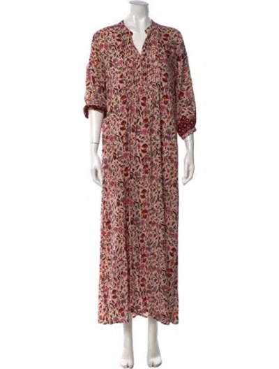 Pre-owned Natalie Martin Floral Print Long Dress In Pink