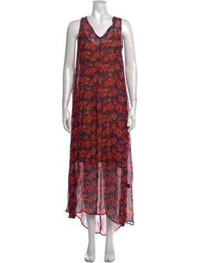 Pre-owned Natalie Martin Floral Print Long Dress In Pink