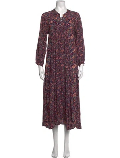 Pre-owned Natalie Martin Floral Print Long Dress In Purple