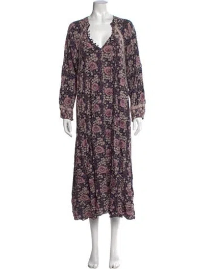 Pre-owned Natalie Martin Floral Print Long Dress In Purple