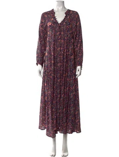 Pre-owned Natalie Martin Floral Print Long Dress In Purple