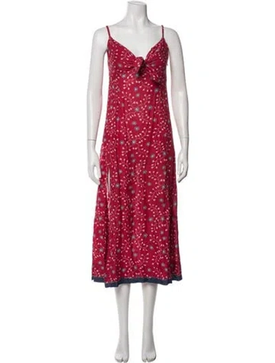 Pre-owned Natalie Martin Floral Print Long Dress In Red