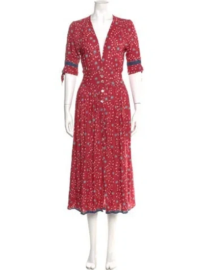 Pre-owned Natalie Martin Floral Print Long Dress In Red