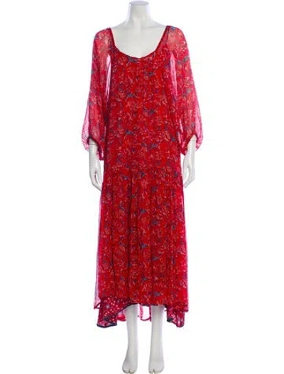 Pre-owned Natalie Martin Floral Print Long Dress In Red