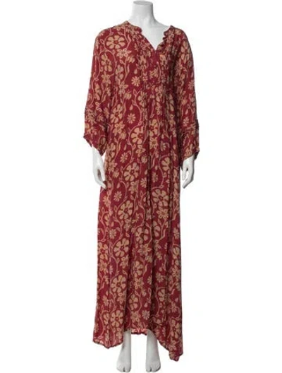 Pre-owned Natalie Martin Floral Print Long Dress In Red