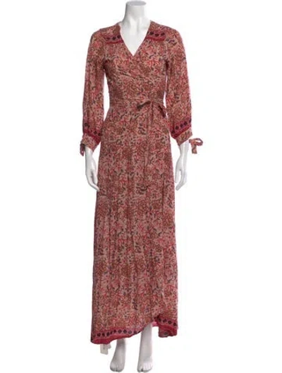 Pre-owned Natalie Martin Floral Print Long Dress In Red
