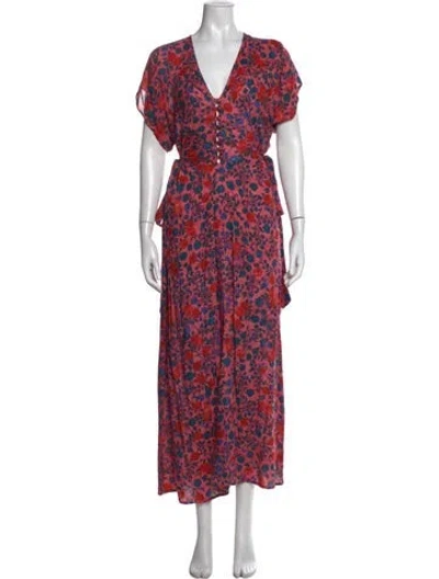Pre-owned Natalie Martin Floral Print Long Dress In Red