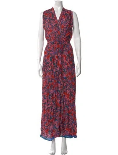 Pre-owned Natalie Martin Floral Print Long Dress In Red