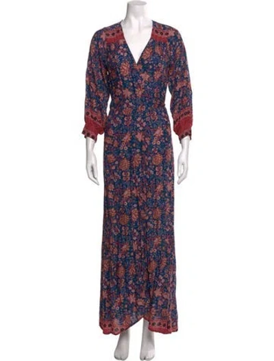 Pre-owned Natalie Martin Floral Print Long Dress W/ Tags In Blue