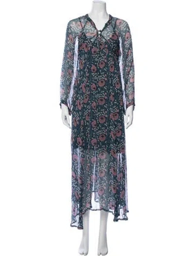 Pre-owned Natalie Martin Floral Print Long Dress W/ Tags In Blue