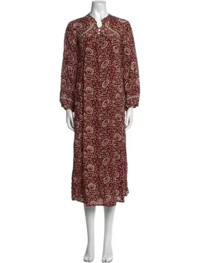 Pre-owned Natalie Martin Floral Print Long Dress W/ Tags In Burgundy