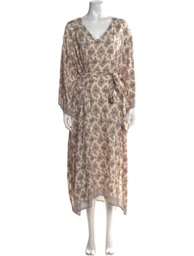 Pre-owned Natalie Martin Floral Print Long Dress W/ Tags In Neutrals
