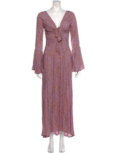 Pre-owned Natalie Martin Floral Print Long Dress W/ Tags In Purple