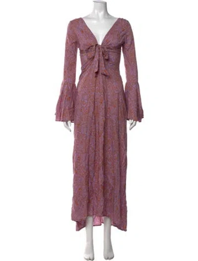 Pre-owned Natalie Martin Floral Print Long Dress W/ Tags In Purple
