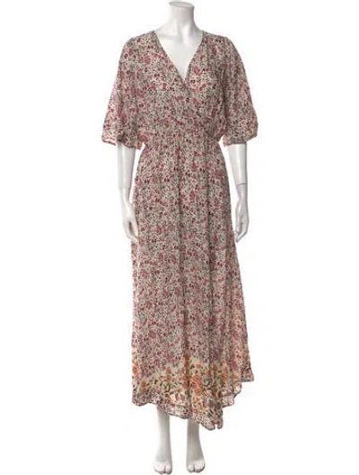 Pre-owned Natalie Martin Floral Print Long Dress In White
