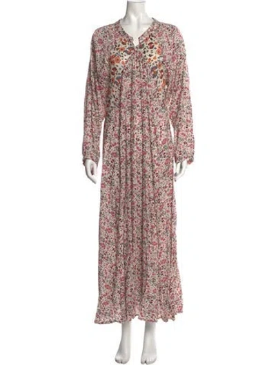 Pre-owned Natalie Martin Floral Print Long Dress In White