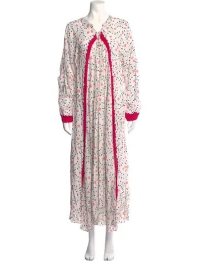 Pre-owned Natalie Martin Floral Print Long Dress In White
