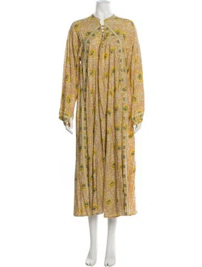 Pre-owned Natalie Martin Floral Print Long Dress In Yellow