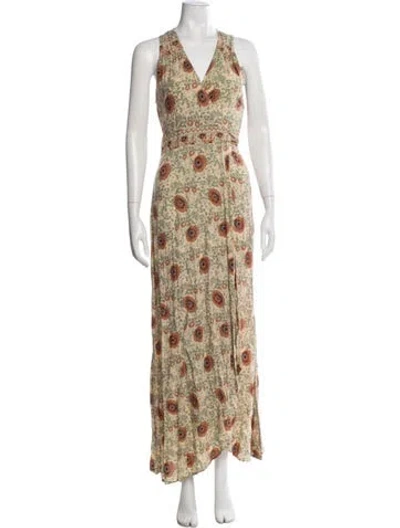 Pre-owned Natalie Martin Floral Print Long Dress In Yellow