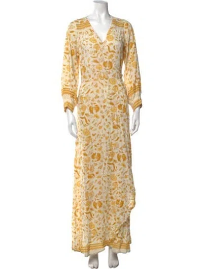 Pre-owned Natalie Martin Floral Print Long Dress In Yellow