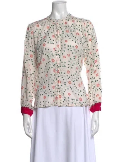 Pre-owned Natalie Martin Floral Print Long Sleeve Blouse In Neutral