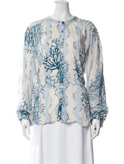 Pre-owned Natalie Martin Floral Print Long Sleeve Blouse W/ Tags In Blue