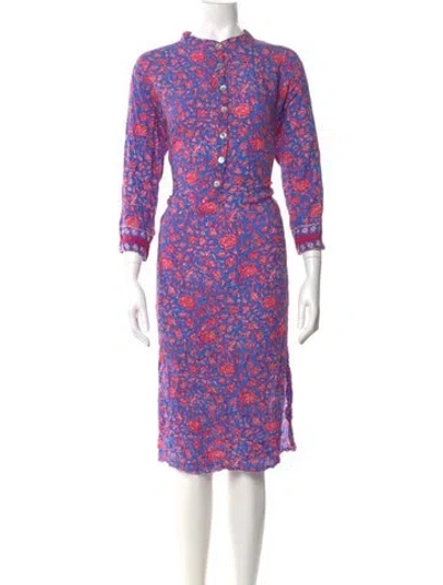 Pre-owned Natalie Martin Floral Print Midi Length Dress In Blue