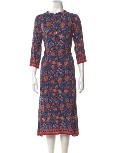 Pre-owned Natalie Martin Floral Print Midi Length Dress In Blue
