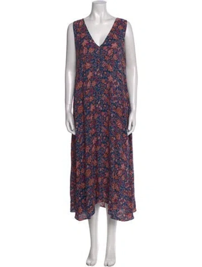 Pre-owned Natalie Martin Floral Print Midi Length Dress In Blue