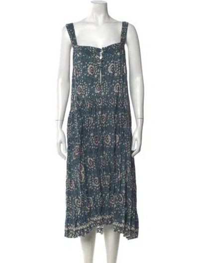 Pre-owned Natalie Martin Floral Print Midi Length Dress In Blue