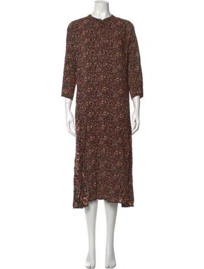 Pre-owned Natalie Martin Floral Print Midi Length Dress In Green