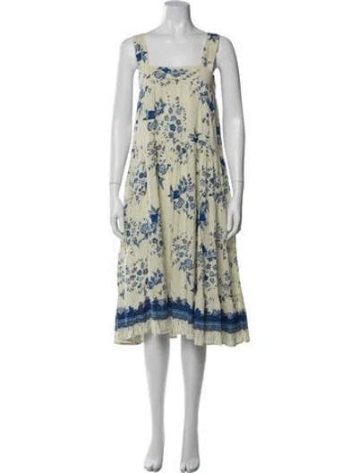 Pre-owned Natalie Martin Floral Print Midi Length Dress In Green