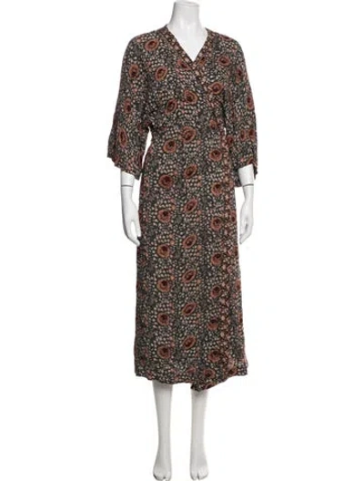 Pre-owned Natalie Martin Floral Print Midi Length Dress In Green