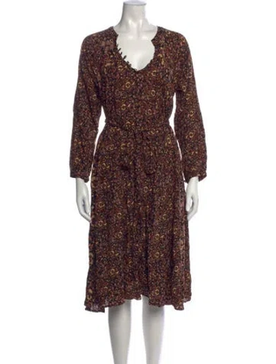 Pre-owned Natalie Martin Floral Print Midi Length Dress In Green