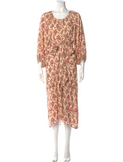 Pre-owned Natalie Martin Floral Print Midi Length Dress In Neutral