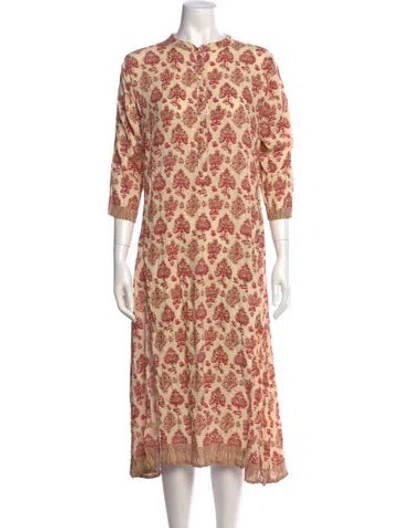 Pre-owned Natalie Martin Floral Print Midi Length Dress In Neutral