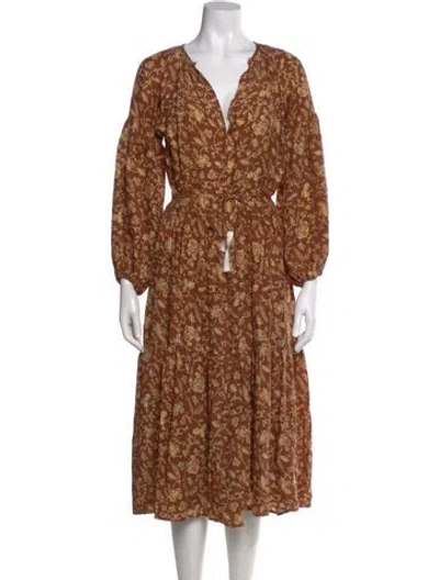 Pre-owned Natalie Martin Floral Print Midi Length Dress In Neutral