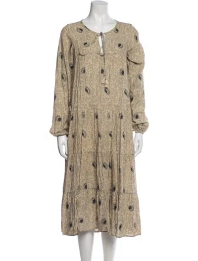 Pre-owned Natalie Martin Floral Print Midi Length Dress In Neutral