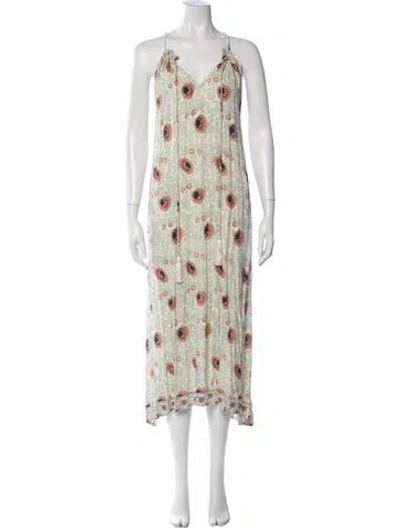 Pre-owned Natalie Martin Floral Print Midi Length Dress In Neutral