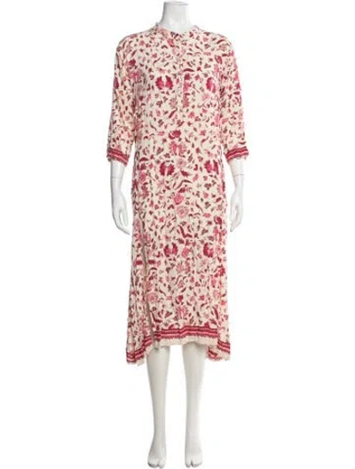 Pre-owned Natalie Martin Floral Print Midi Length Dress In Neutrals