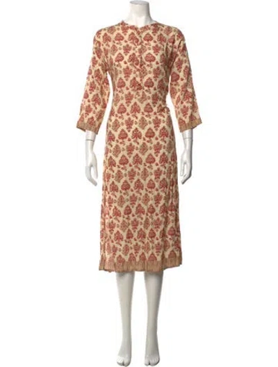 Pre-owned Natalie Martin Floral Print Midi Length Dress In Neutrals