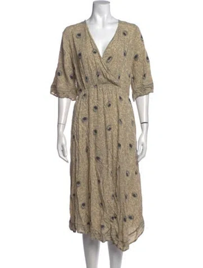 Pre-owned Natalie Martin Floral Print Midi Length Dress In Neutrals