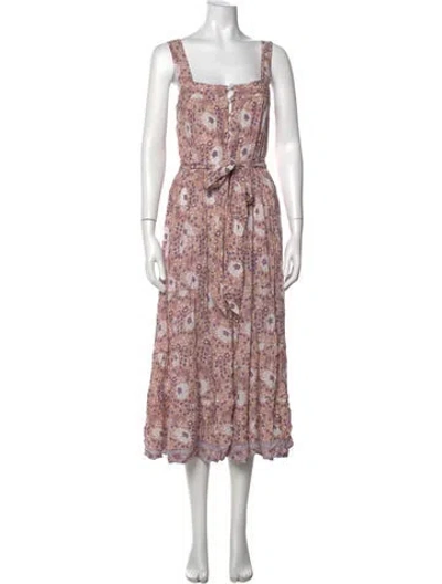 Pre-owned Natalie Martin Floral Print Midi Length Dress In Pink