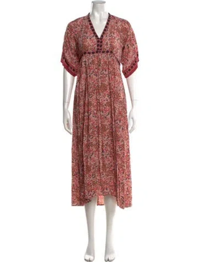 Pre-owned Natalie Martin Floral Print Midi Length Dress In Pink